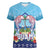 Guam Chamorro Women V-Neck T-Shirt Tribal Latte Stone With Dolphins Blue