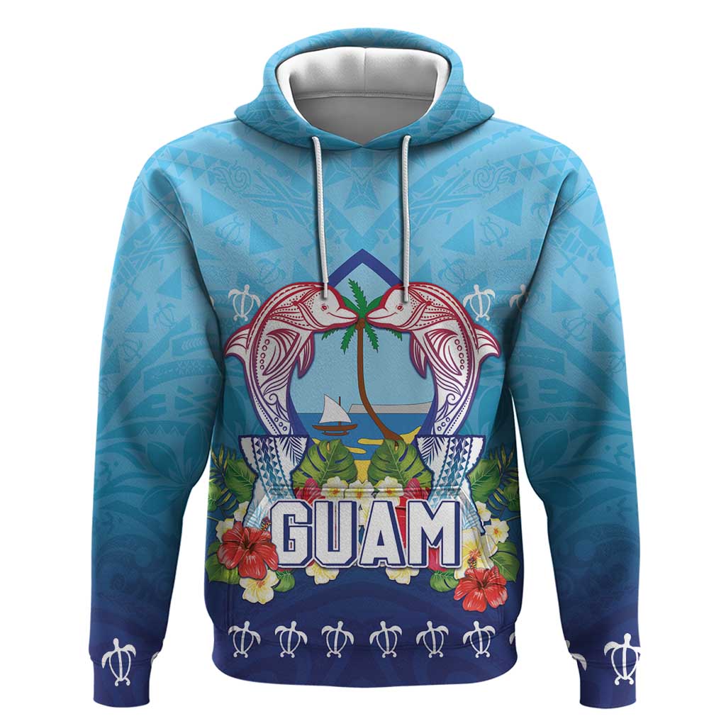 Guam Chamorro Zip Hoodie Tribal Latte Stone With Dolphins Blue