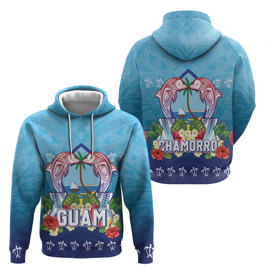 Guam Chamorro Zip Hoodie Tribal Latte Stone With Dolphins Blue