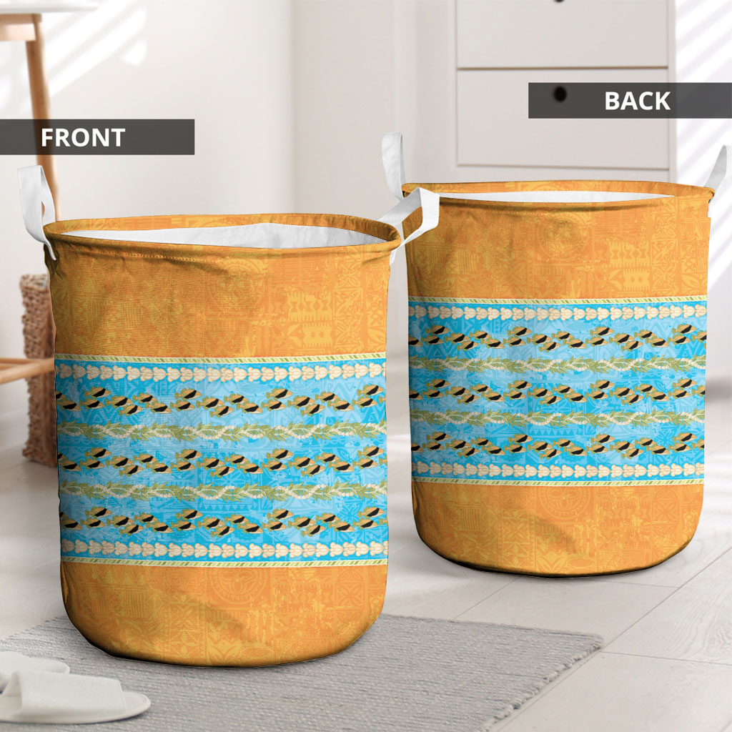 Hawaii Humuhumu Fish Maile Pikake Lei Laundry Basket Tribal Tapa Orange Version
