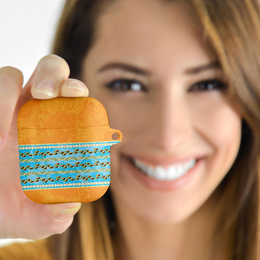 Hawaii Humuhumu Fish Maile Pikake Lei AirPods Case Tribal Tapa Orange Version