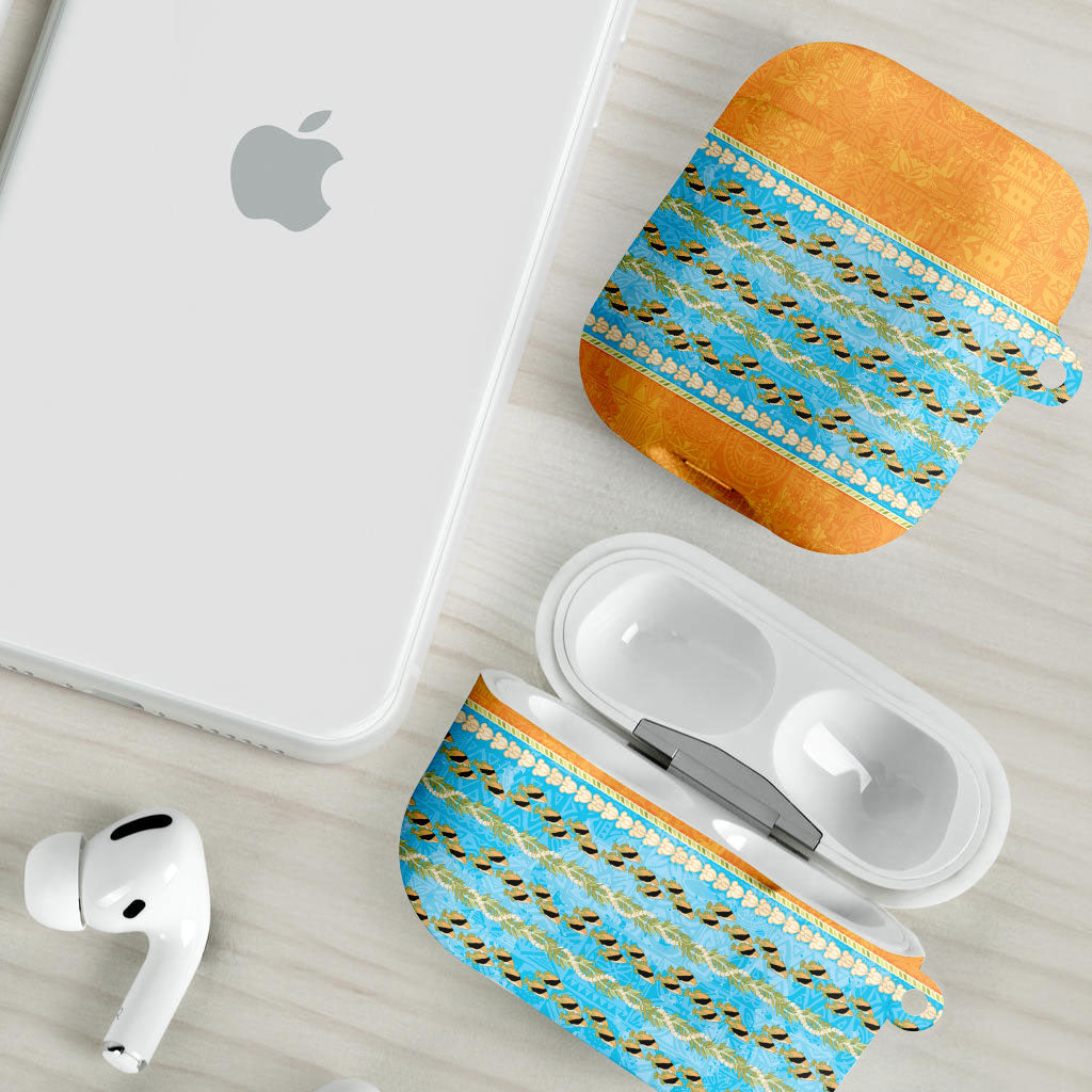 Hawaii Humuhumu Fish Maile Pikake Lei AirPods Case Tribal Tapa Orange Version