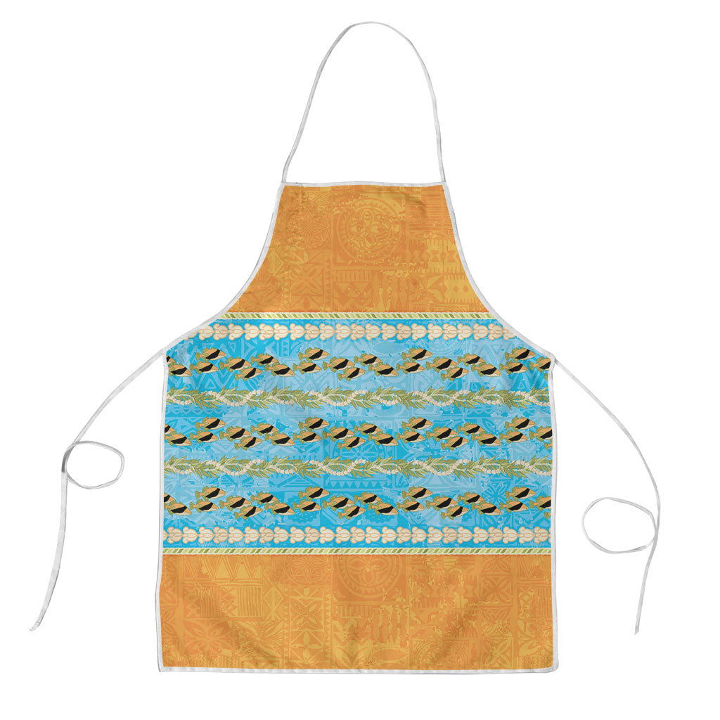 Hawaii Humuhumu Fish Maile Pikake Lei Apron Tribal Tapa Orange Version