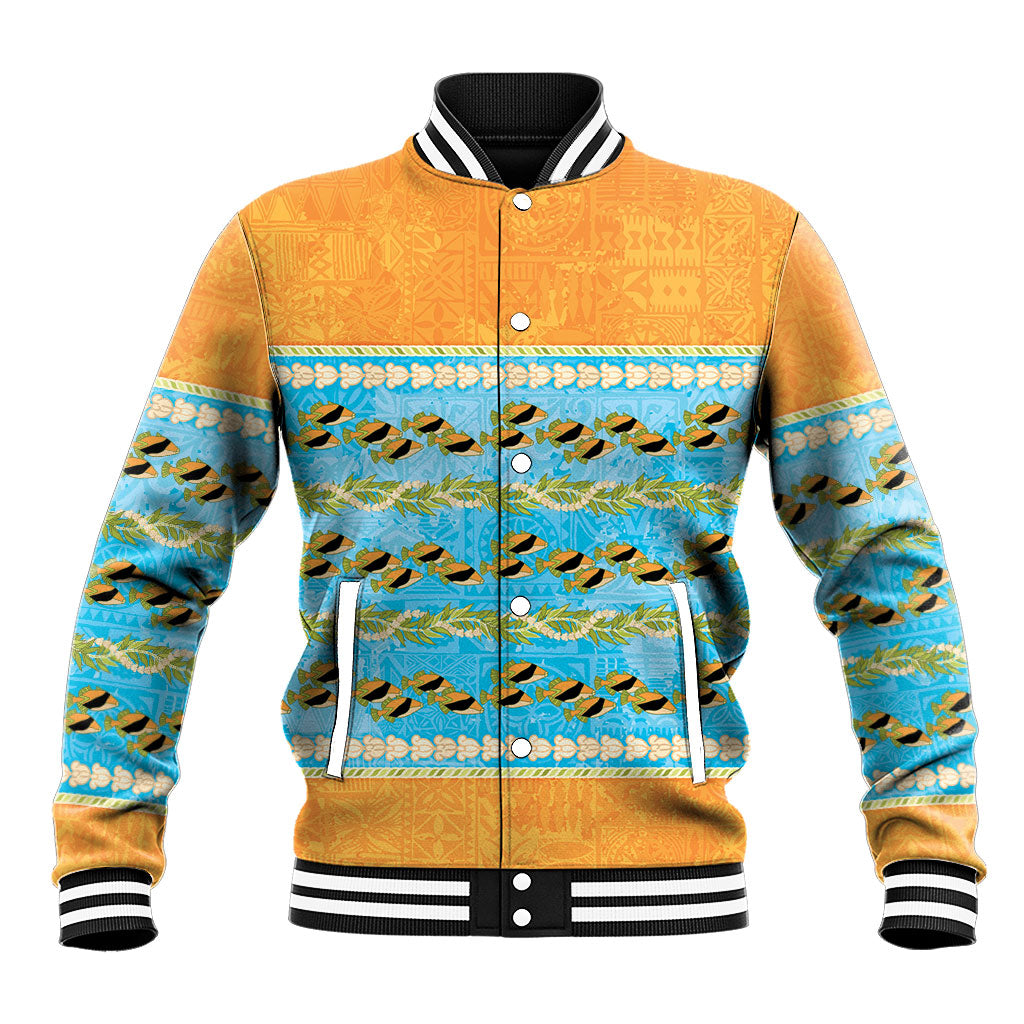 Hawaii Humuhumu Fish Maile Pikake Lei Baseball Jacket Tribal Tapa Orange Version LT05 Unisex Orange - Polynesian Pride