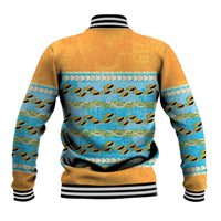 Hawaii Humuhumu Fish Maile Pikake Lei Baseball Jacket Tribal Tapa Orange Version