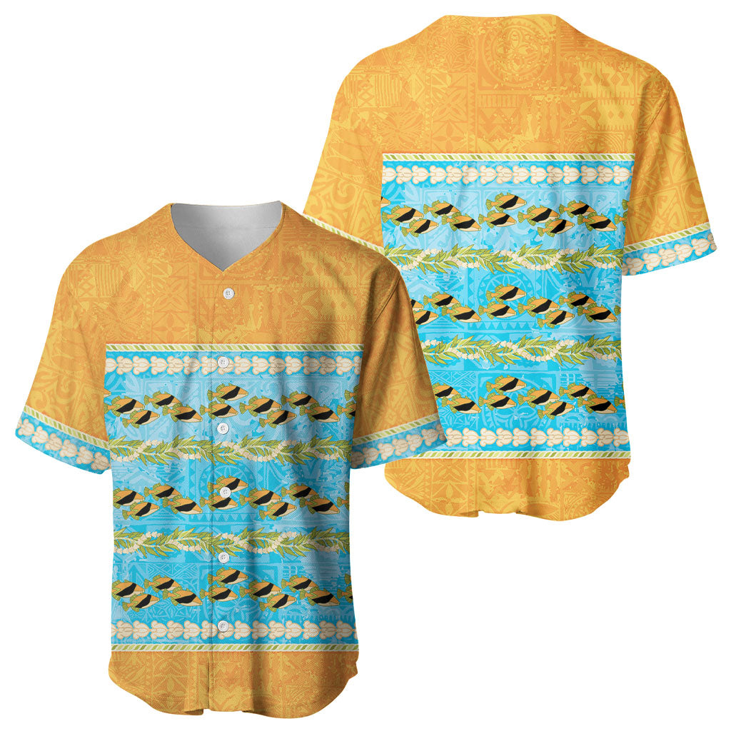 Hawaii Humuhumu Fish Maile Pikake Lei Baseball Jersey Tribal Tapa Orange Version