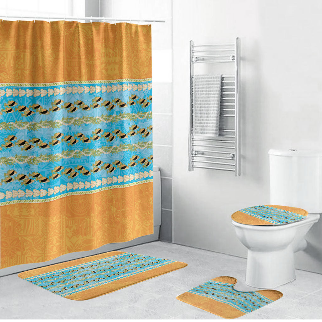 Hawaii Humuhumu Fish Maile Pikake Lei Bathroom Set Tribal Tapa Orange Version LT05 Bathroom Set (4 pcs) Orange - Polynesian Pride