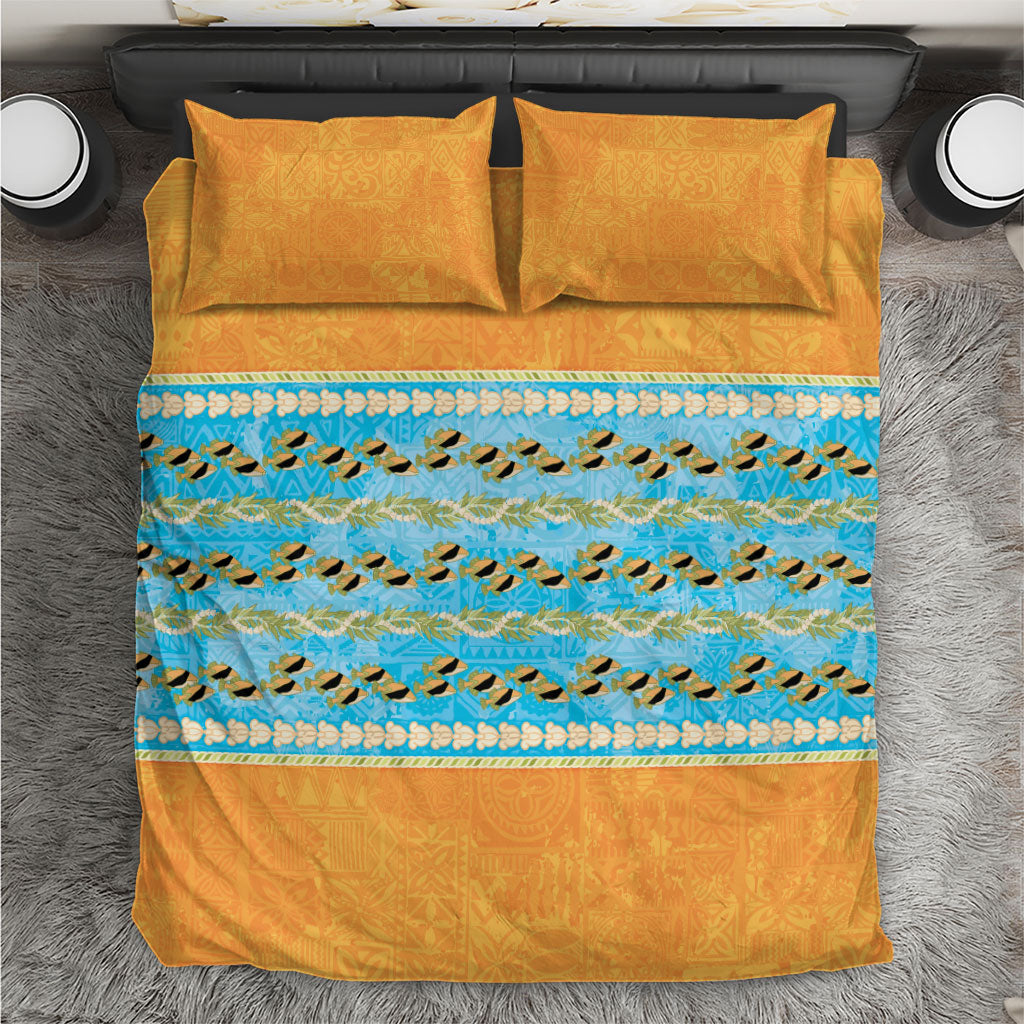 Hawaii Humuhumu Fish Maile Pikake Lei Bedding Set Tribal Tapa Orange Version