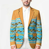 Hawaii Humuhumu Fish Maile Pikake Lei Blazer Tribal Tapa Orange Version
