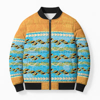 Hawaii Humuhumu Fish Maile Pikake Lei Bomber Puffer Jacket Tribal Tapa Orange Version