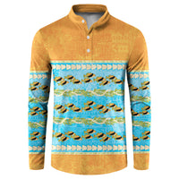 Hawaii Humuhumu Fish Maile Pikake Lei Button Sweatshirt Tribal Tapa Orange Version