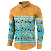 Hawaii Humuhumu Fish Maile Pikake Lei Button Sweatshirt Tribal Tapa Orange Version