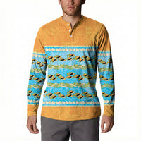 Hawaii Humuhumu Fish Maile Pikake Lei Button Sweatshirt Tribal Tapa Orange Version