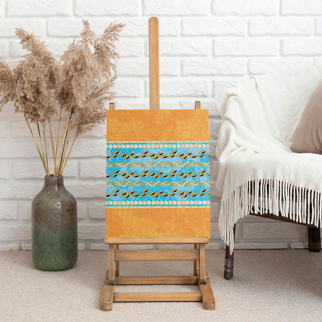 Hawaii Humuhumu Fish Maile Pikake Lei Canvas Wall Art Tribal Tapa Orange Version