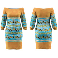 Hawaii Humuhumu Fish Maile Pikake Lei Couples Matching Off The Shoulder Long Sleeve Dress and Long Sleeve Button Shirt Tribal Tapa Orange Version