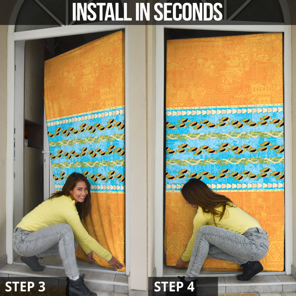 Hawaii Humuhumu Fish Maile Pikake Lei Door Cover Tribal Tapa Orange Version