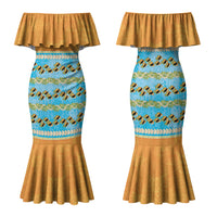 Hawaii Humuhumu Fish Maile Pikake Lei Family Matching Mermaid Dress and Hawaiian Shirt Tribal Tapa Orange Version