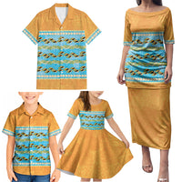 Hawaii Humuhumu Fish Maile Pikake Lei Family Matching Puletasi and Hawaiian Shirt Tribal Tapa Orange Version