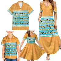 Hawaii Humuhumu Fish Maile Pikake Lei Family Matching Summer Maxi Dress and Hawaiian Shirt Tribal Tapa Orange Version