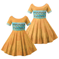 Hawaii Humuhumu Fish Maile Pikake Lei Family Matching Summer Maxi Dress and Hawaiian Shirt Tribal Tapa Orange Version