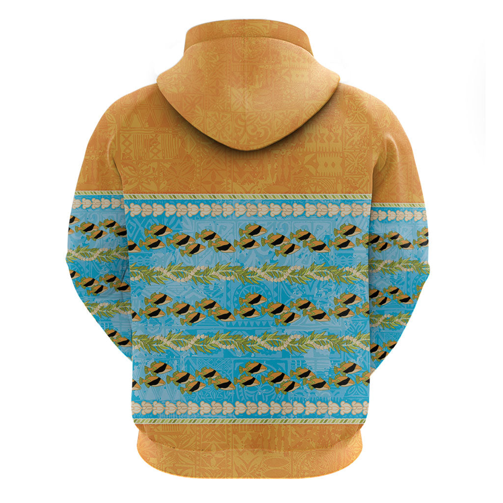Hawaii Humuhumu Fish Maile Pikake Lei Hoodie Tribal Tapa Orange Version
