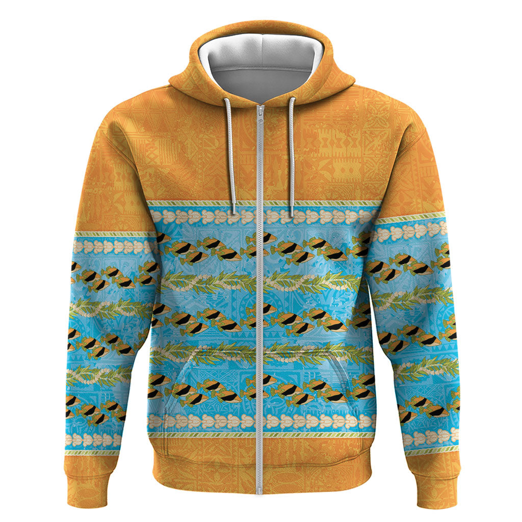 Hawaii Humuhumu Fish Maile Pikake Lei Hoodie Tribal Tapa Orange Version