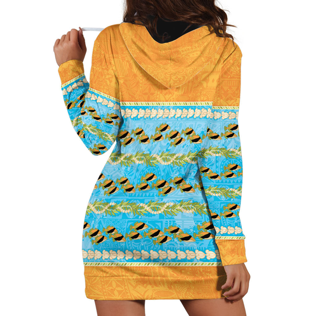 Hawaii Humuhumu Fish Maile Pikake Lei Hoodie Dress Tribal Tapa Orange Version