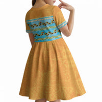 Hawaii Humuhumu Fish Maile Pikake Lei Kid Short Sleeve Dress Tribal Tapa Orange Version