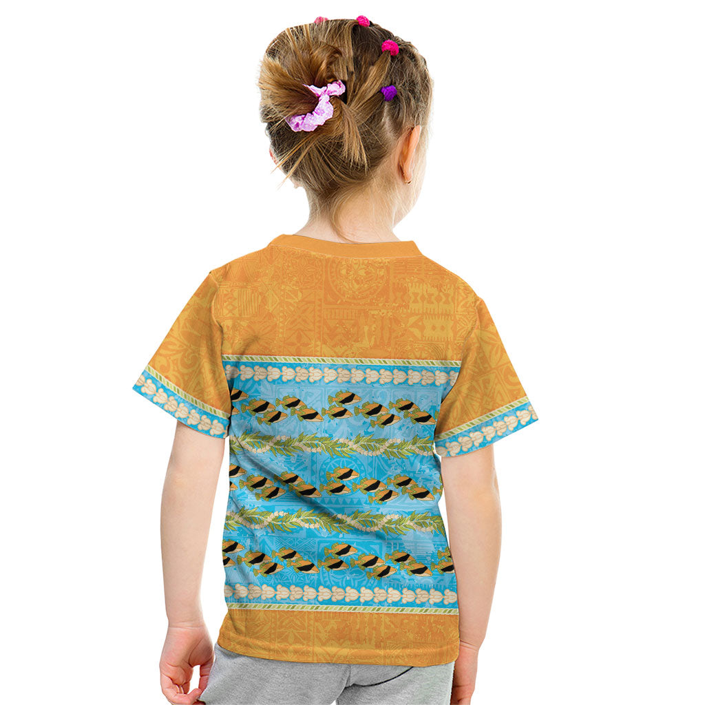 Hawaii Humuhumu Fish Maile Pikake Lei Kid T Shirt Tribal Tapa Orange Version