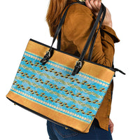 Hawaii Humuhumu Fish Maile Pikake Lei Leather Tote Bag Tribal Tapa Orange Version