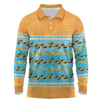 Hawaii Humuhumu Fish Maile Pikake Lei Long Sleeve Polo Shirt Tribal Tapa Orange Version