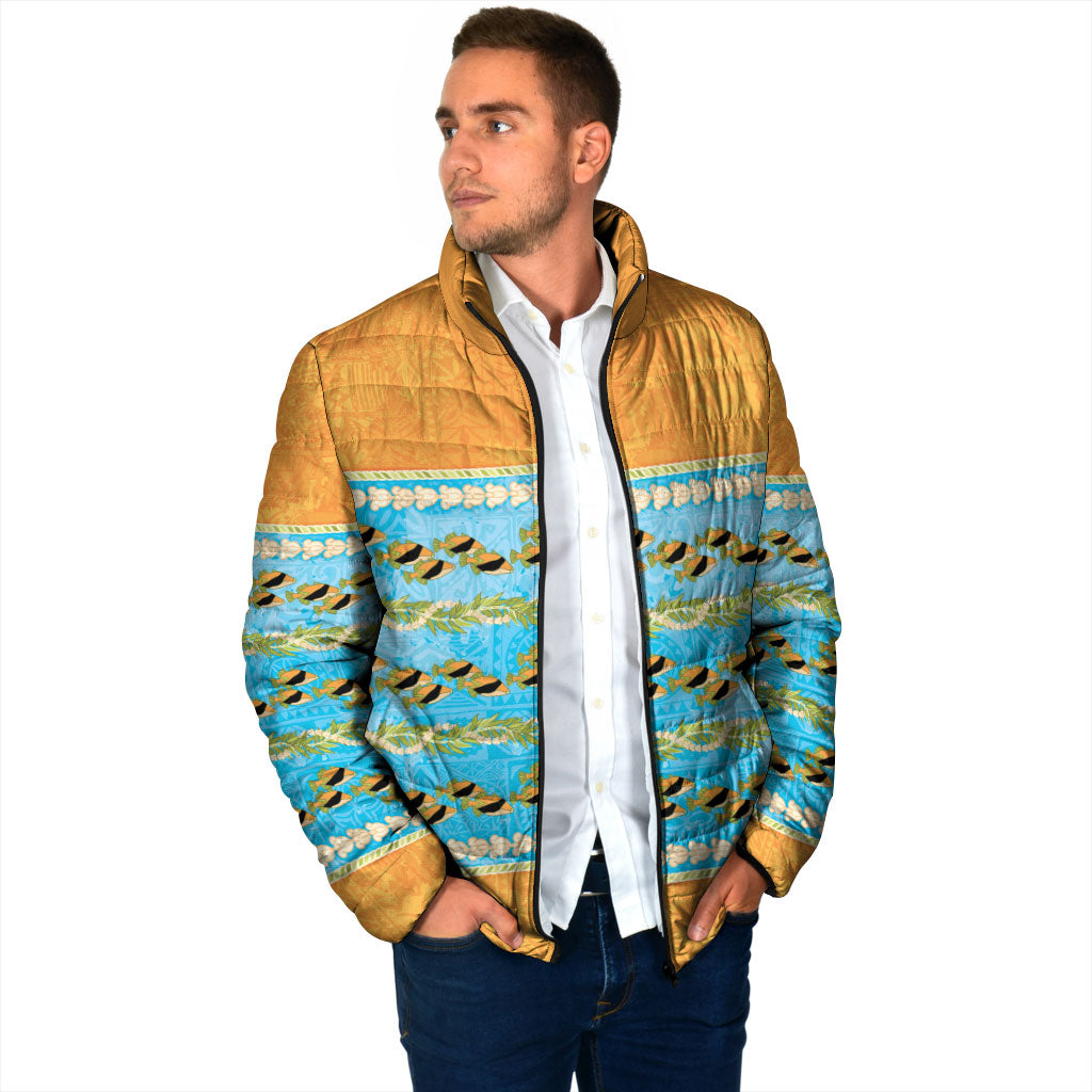 Hawaii Humuhumu Fish Maile Pikake Lei Padded Jacket Tribal Tapa Orange Version