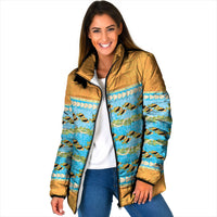 Hawaii Humuhumu Fish Maile Pikake Lei Padded Jacket Tribal Tapa Orange Version