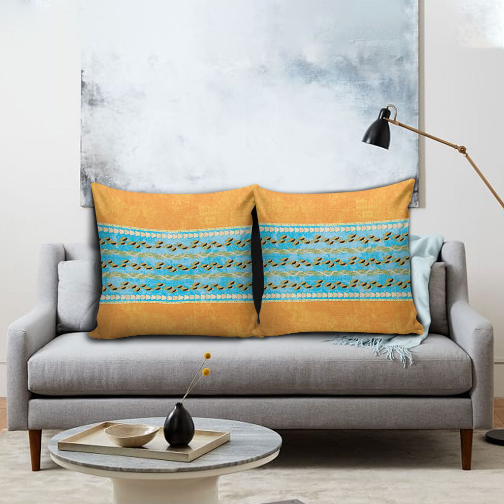 Hawaii Humuhumu Fish Maile Pikake Lei Pillow Cover Tribal Tapa Orange Version