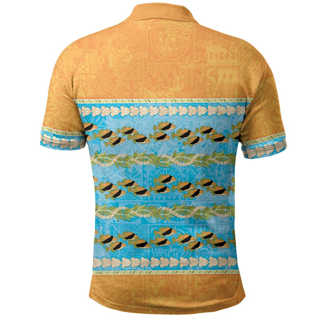 Hawaii Humuhumu Fish Maile Pikake Lei Polo Shirt Tribal Tapa Orange Version