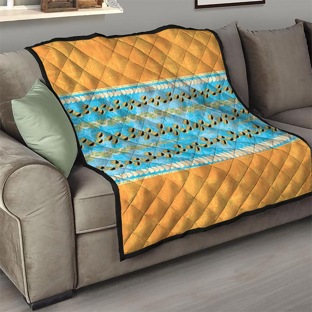 Hawaii Humuhumu Fish Maile Pikake Lei Quilt Tribal Tapa Orange Version