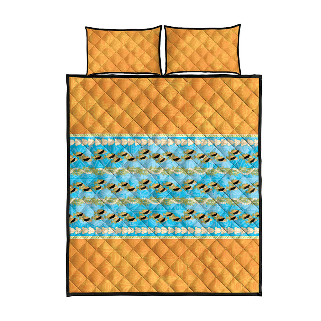 Hawaii Humuhumu Fish Maile Pikake Lei Quilt Bed Set Tribal Tapa Orange Version