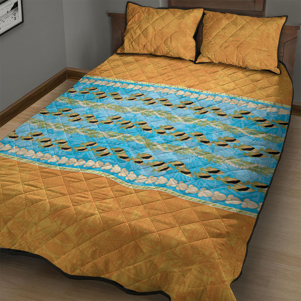 Hawaii Humuhumu Fish Maile Pikake Lei Quilt Bed Set Tribal Tapa Orange Version