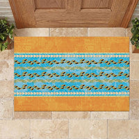 Hawaii Humuhumu Fish Maile Pikake Lei Rubber Doormat Tribal Tapa Orange Version