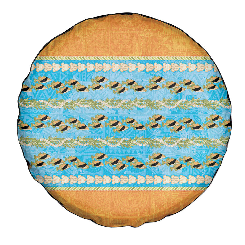 Hawaii Humuhumu Fish Maile Pikake Lei Spare Tire Cover Tribal Tapa Orange Version