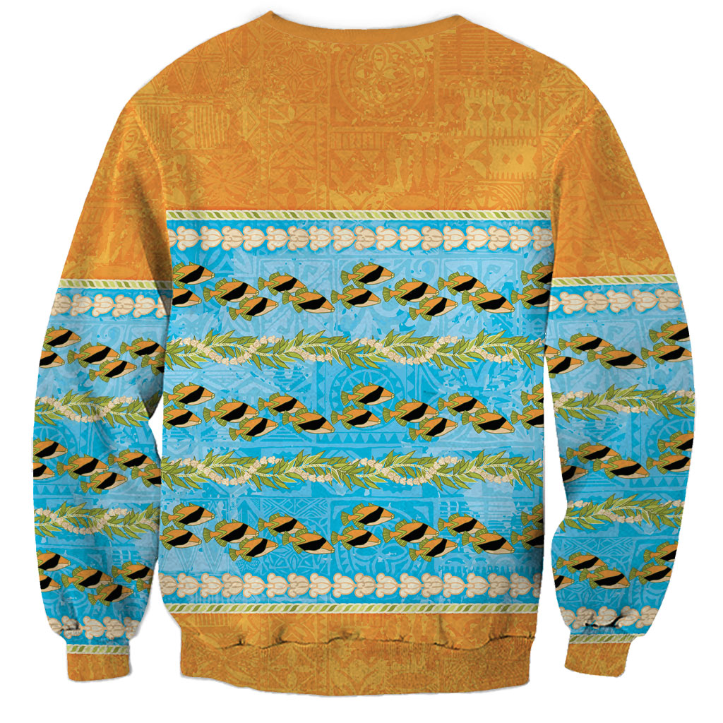 Hawaii Humuhumu Fish Maile Pikake Lei Sweatshirt Tribal Tapa Orange Version