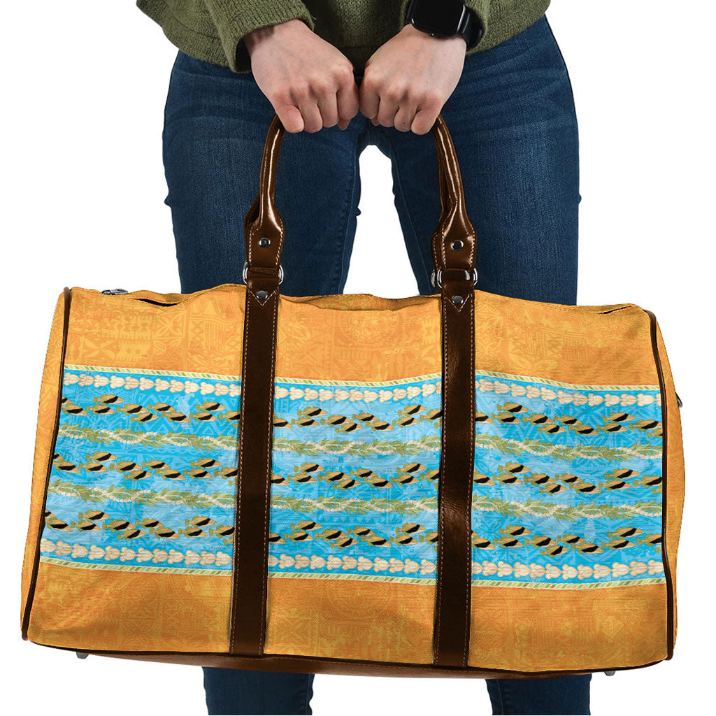 Hawaii Humuhumu Fish Maile Pikake Lei Travel Bag Tribal Tapa Orange Version