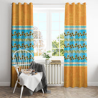 Hawaii Humuhumu Fish Maile Pikake Lei Window Curtain Tribal Tapa Orange Version