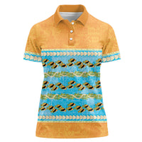 Hawaii Humuhumu Fish Maile Pikake Lei Women Polo Shirt Tribal Tapa Orange Version
