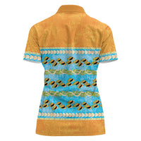 Hawaii Humuhumu Fish Maile Pikake Lei Women Polo Shirt Tribal Tapa Orange Version
