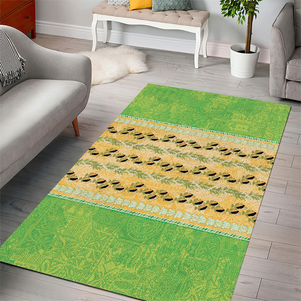 Hawaii Humuhumu Fish Maile Pikake Lei Area Rug Tribal Tapa Green Version