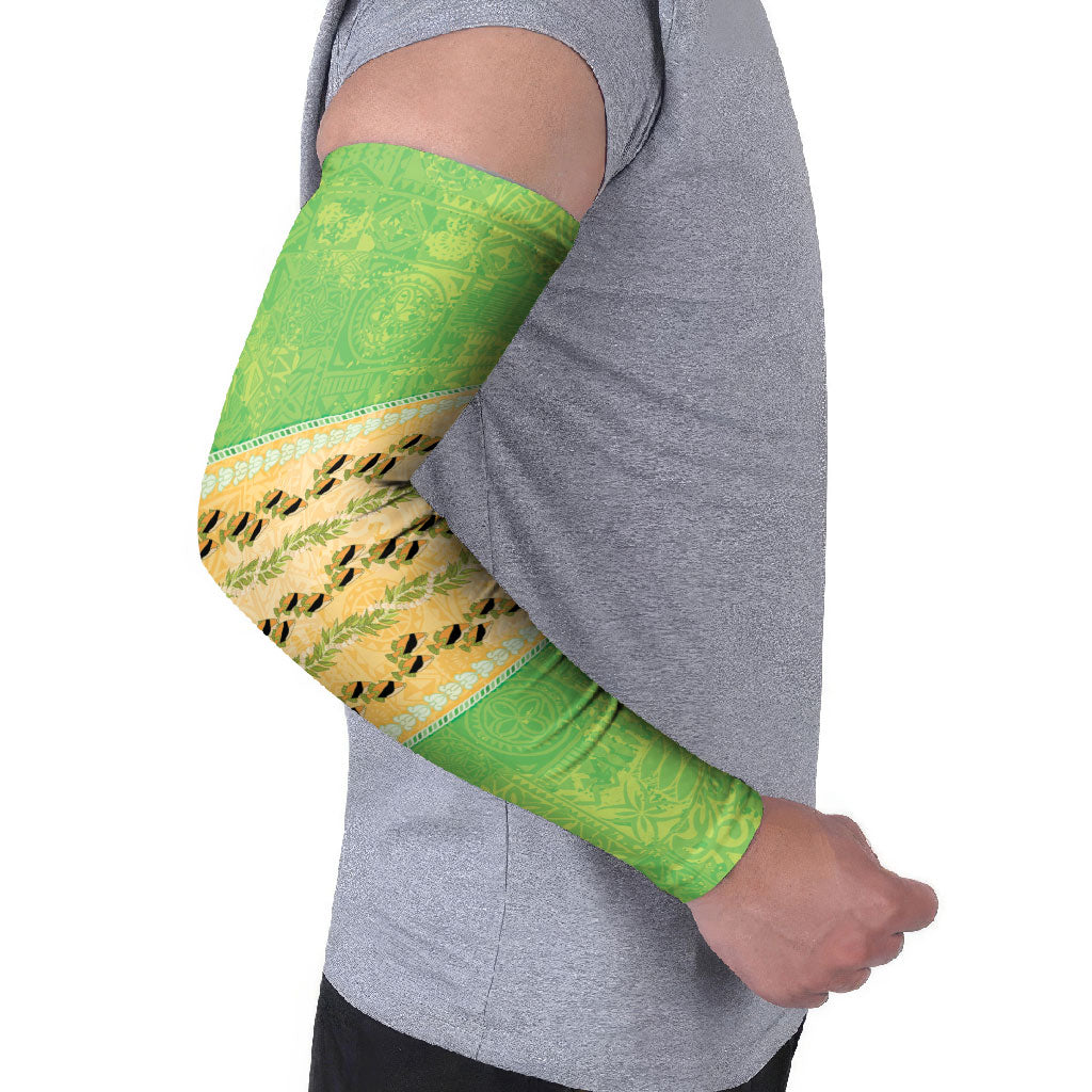 Hawaii Humuhumu Fish Maile Pikake Lei Arm Sleeves Tribal Tapa Green Version