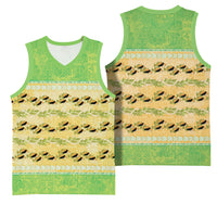 Hawaii Humuhumu Fish Maile Pikake Lei Basketball Jersey Tribal Tapa Green Version
