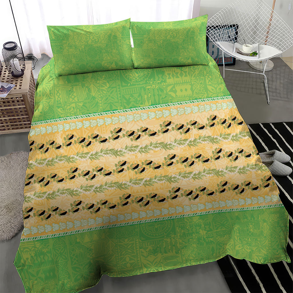 Hawaii Humuhumu Fish Maile Pikake Lei Bedding Set Tribal Tapa Green Version