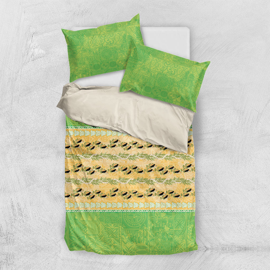 Hawaii Humuhumu Fish Maile Pikake Lei Bedding Set Tribal Tapa Green Version